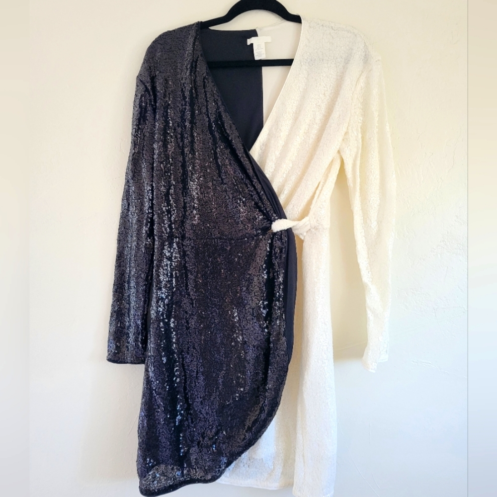 H&M Two-Tone Sequined Wrap Party Dress